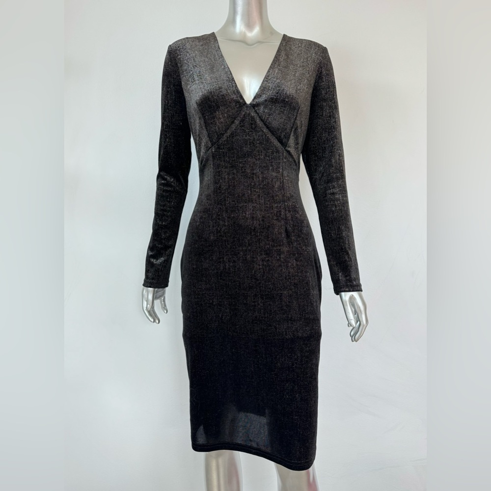 Sugarlips black velvet dress golden shimmer v neck above knee Small
